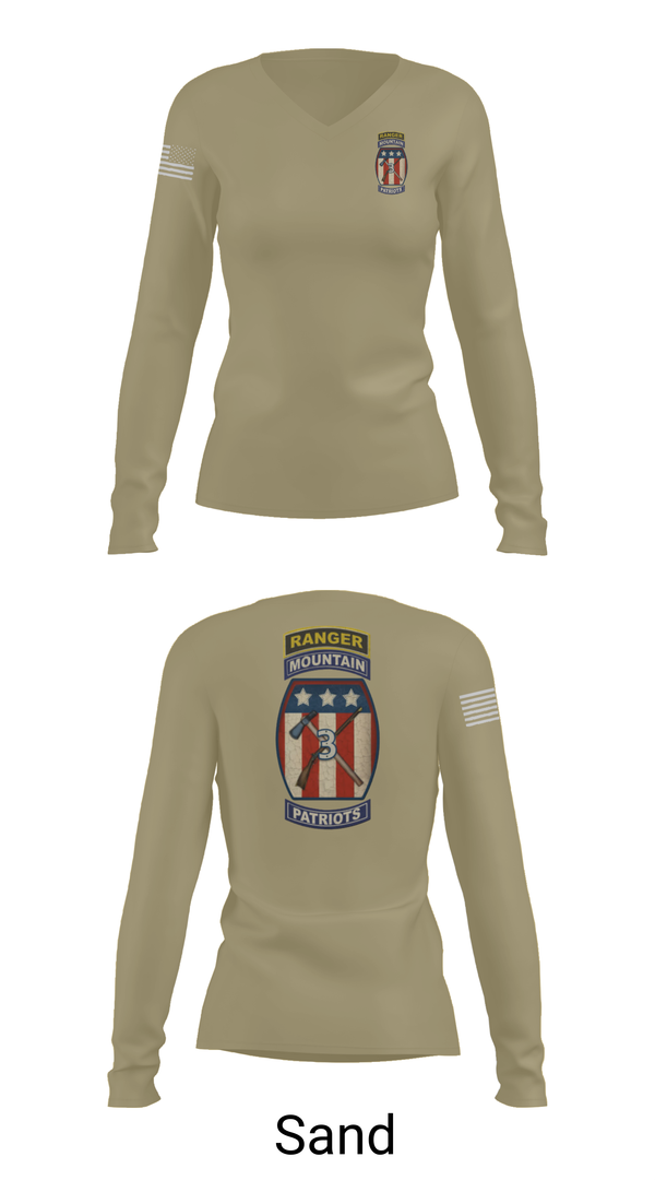Womens Long Sleeve Vneck Shirt, 2-47 infantry 3rd BRG 10th MTN, Army, Teamtime, Team time, sublimation, custom sports apparel, team uniforms, spirit wear, spiritwear, sports uniforms, custom shirts, team store, custom team store, fundraiser sports, apparel fundraiser