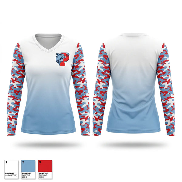 Womens Long Sleeve Vneck Shirt, Piedmont, Track & Field, Teamtime, Team time, sublimation, custom sports apparel, team uniforms, spirit wear, spiritwear, sports uniforms, custom shirts, team store, custom team store, fundraiser sports, apparel fundraiser