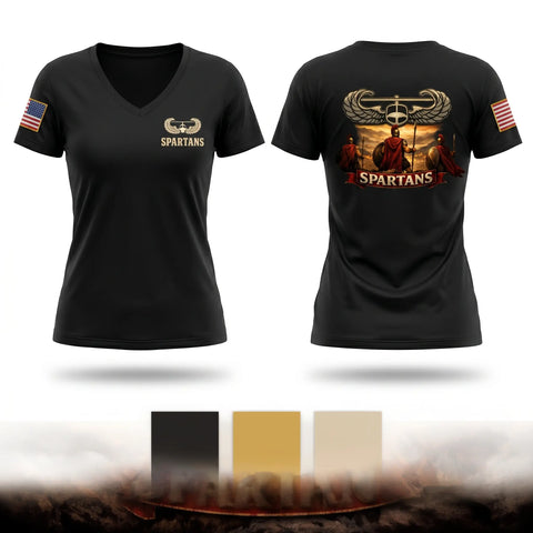 Womens Short Sleeve Vneck Shirt, 2nd Platoon Charlie Company 129 “Spartans”, Army, Teamtime, Team time, sublimation, custom sports apparel, team uniforms, spirit wear, spiritwear, sports uniforms, custom shirts, team store, custom team store, fundraiser sports, apparel fundraiser