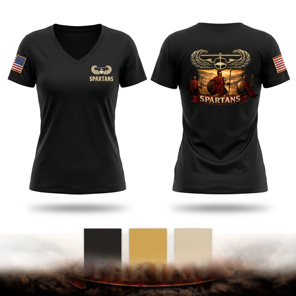 Womens Short Sleeve Vneck Shirt, 2nd Platoon Charlie Company 129 “Spartans”, Army, Teamtime, Team time, sublimation, custom sports apparel, team uniforms, spirit wear, spiritwear, sports uniforms, custom shirts, team store, custom team store, fundraiser sports, apparel fundraiser