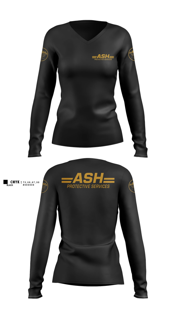 Womens Long Sleeve Vneck Shirt, ASH Protective Services, , Teamtime, Team time, sublimation, custom sports apparel, team uniforms, spirit wear, spiritwear, sports uniforms, custom shirts, team store, custom team store, fundraiser sports, apparel fundraiser
