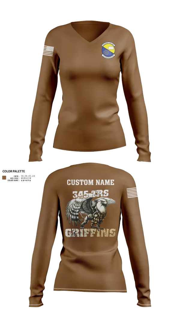 Womens Long Sleeve Vneck Shirt, 345th TRS, , Teamtime, Team time, sublimation, custom sports apparel, team uniforms, spirit wear, spiritwear, sports uniforms, custom shirts, team store, custom team store, fundraiser sports, apparel fundraiser