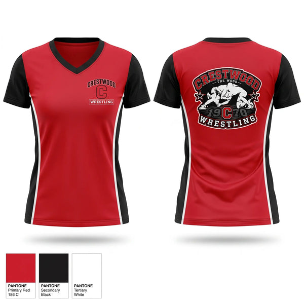 Womens Short Sleeve Vneck Shirt, CRESTWOOD comets, Wrestling, Teamtime, Team time, sublimation, custom sports apparel, team uniforms, spirit wear, spiritwear, sports uniforms, custom shirts, team store, custom team store, fundraiser sports, apparel fundraiser