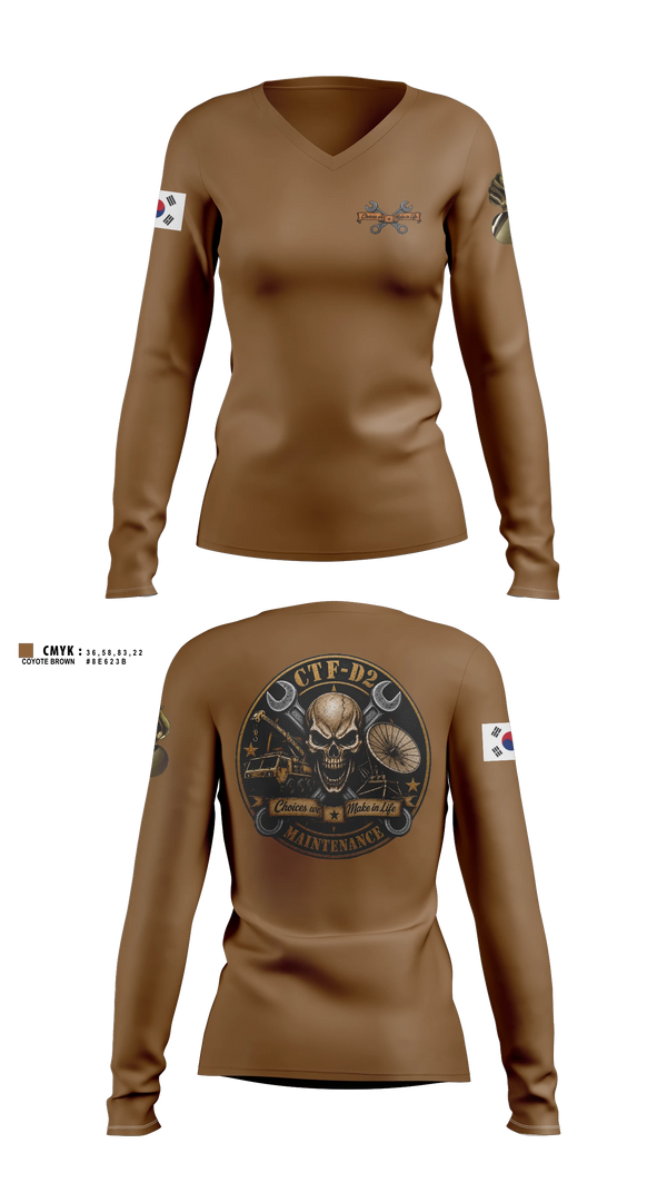 Womens Long Sleeve Vneck Shirt, CTF D-2, Army, Teamtime, Team time, sublimation, custom sports apparel, team uniforms, spirit wear, spiritwear, sports uniforms, custom shirts, team store, custom team store, fundraiser sports, apparel fundraiser