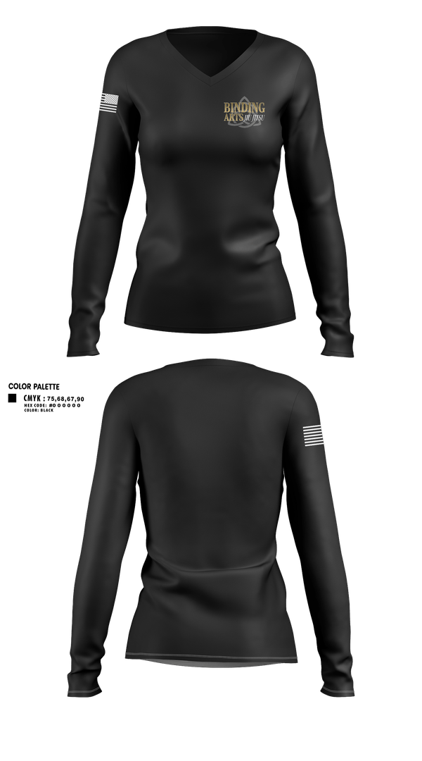 Womens Long Sleeve Vneck Shirt, Binding Arts Jiu Jitsu, , Teamtime, Team time, sublimation, custom sports apparel, team uniforms, spirit wear, spiritwear, sports uniforms, custom shirts, team store, custom team store, fundraiser sports, apparel fundraiser