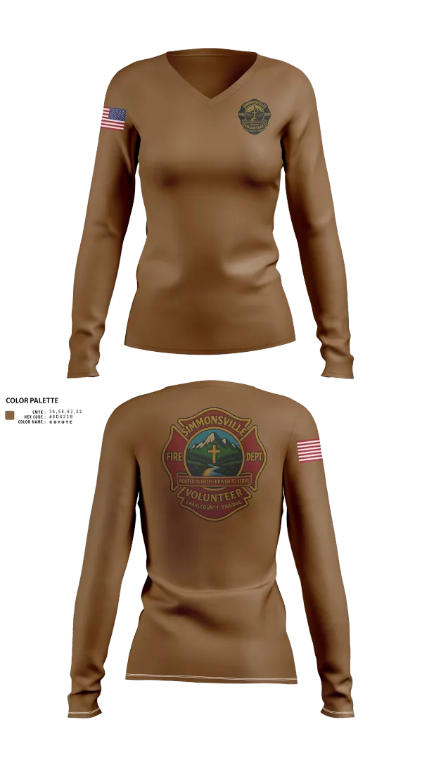 Womens Long Sleeve Vneck Shirt, Simmonsville VFD, , Teamtime, Team time, sublimation, custom sports apparel, team uniforms, spirit wear, spiritwear, sports uniforms, custom shirts, team store, custom team store, fundraiser sports, apparel fundraiser