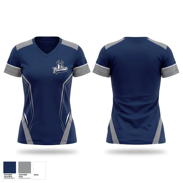 Womens Short Sleeve Vneck Shirt, Yankees, Baseball, Teamtime, Team time, sublimation, custom sports apparel, team uniforms, spirit wear, spiritwear, sports uniforms, custom shirts, team store, custom team store, fundraiser sports, apparel fundraiser