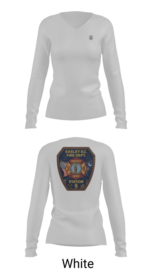 Womens Long Sleeve Vneck Shirt, Easley Fire Department, Fire Department, Teamtime, Team time, sublimation, custom sports apparel, team uniforms, spirit wear, spiritwear, sports uniforms, custom shirts, team store, custom team store, fundraiser sports, apparel fundraiser