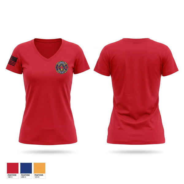 Womens Short Sleeve Vneck Shirt, Comfort Volunteer Fire Department, Fire Department, Teamtime, Team time, sublimation, custom sports apparel, team uniforms, spirit wear, spiritwear, sports uniforms, custom shirts, team store, custom team store, fundraiser sports, apparel fundraiser