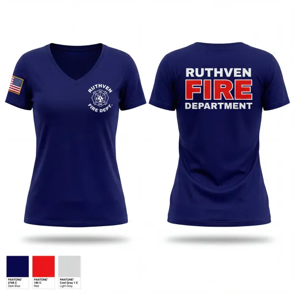 Womens Short Sleeve Vneck Shirt, Ruthven Fire Department, Fire Department, Teamtime, Team time, sublimation, custom sports apparel, team uniforms, spirit wear, spiritwear, sports uniforms, custom shirts, team store, custom team store, fundraiser sports, apparel fundraiser