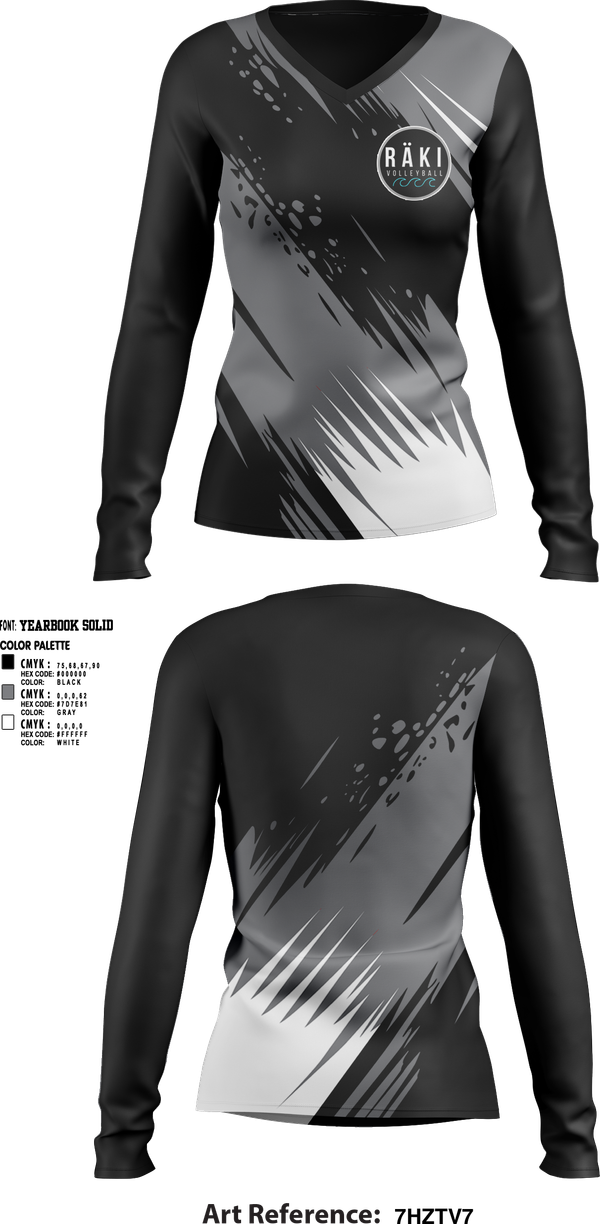 Womens Long Sleeve Vneck Shirt, Raki Volleyball, Women's Volleyball, Teamtime, Team time, sublimation, custom sports apparel, team uniforms, spirit wear, spiritwear, sports uniforms, custom shirts, team store, custom team store, fundraiser sports, apparel fundraiser