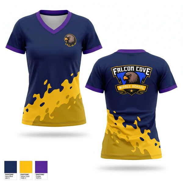 Womens Short Sleeve Vneck Shirt, Falcon cove cross country, Cross Country, Teamtime, Team time, sublimation, custom sports apparel, team uniforms, spirit wear, spiritwear, sports uniforms, custom shirts, team store, custom team store, fundraiser sports, apparel fundraiser