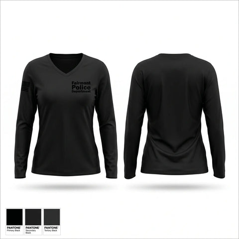 Womens Long Sleeve Vneck Shirt, Fairmont Police Department, Police, Teamtime, Team time, sublimation, custom sports apparel, team uniforms, spirit wear, spiritwear, sports uniforms, custom shirts, team store, custom team store, fundraiser sports, apparel fundraiser