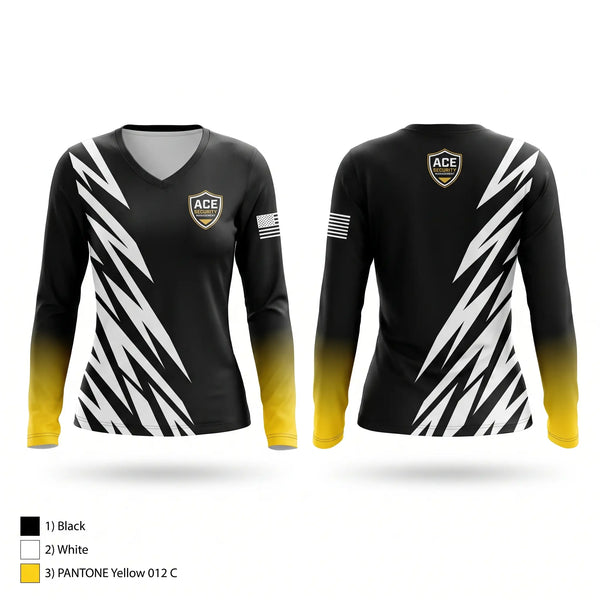 Womens Long Sleeve Vneck Shirt, ACE Security Management, , Teamtime, Team time, sublimation, custom sports apparel, team uniforms, spirit wear, spiritwear, sports uniforms, custom shirts, team store, custom team store, fundraiser sports, apparel fundraiser