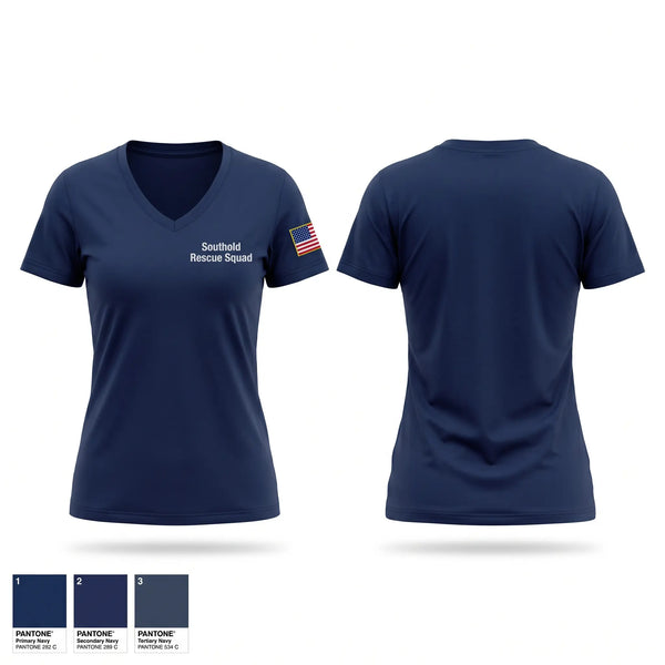 Womens Short Sleeve Vneck Shirt, Southold Rescue Squad, EMS/EMT, Teamtime, Team time, sublimation, custom sports apparel, team uniforms, spirit wear, spiritwear, sports uniforms, custom shirts, team store, custom team store, fundraiser sports, apparel fundraiser