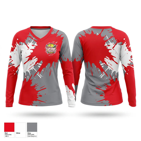 Womens Long Sleeve Vneck Shirt, Lady Tigers, Softball, Teamtime, Team time, sublimation, custom sports apparel, team uniforms, spirit wear, spiritwear, sports uniforms, custom shirts, team store, custom team store, fundraiser sports, apparel fundraiser