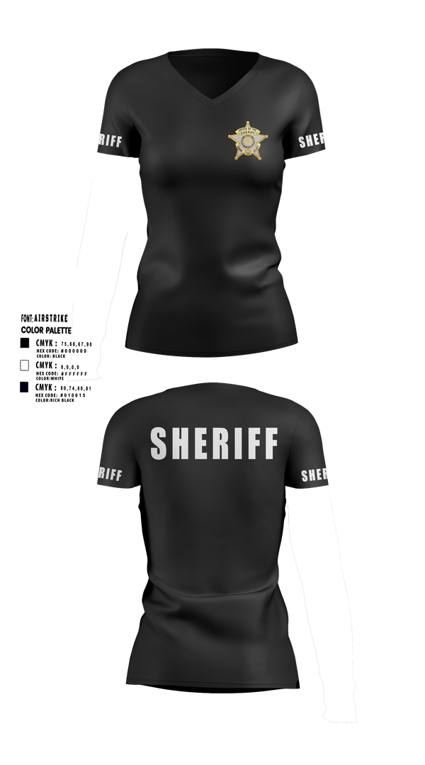 Womens Short Sleeve Vneck Shirt, SHERIFF, Police, Teamtime, Team time, sublimation, custom sports apparel, team uniforms, spirit wear, spiritwear, sports uniforms, custom shirts, team store, custom team store, fundraiser sports, apparel fundraiser