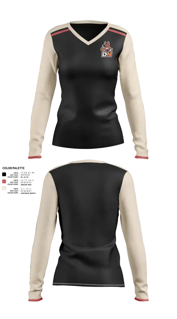 Womens Long Sleeve Vneck Shirt, Demon Nation, Women's Basketball, Teamtime, Team time, sublimation, custom sports apparel, team uniforms, spirit wear, spiritwear, sports uniforms, custom shirts, team store, custom team store, fundraiser sports, apparel fundraiser
