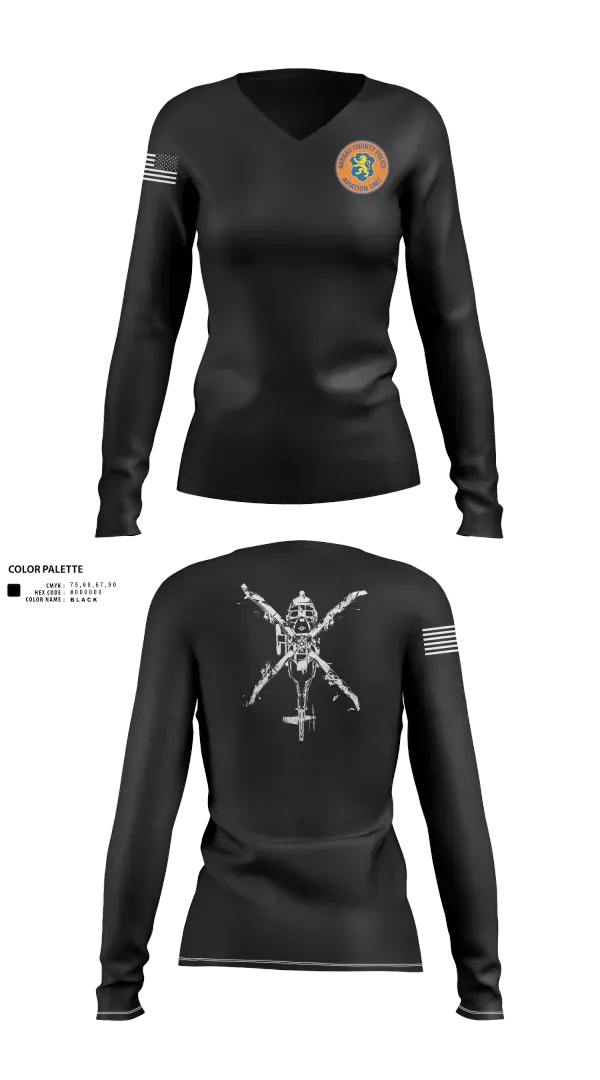 Womens Long Sleeve Vneck Shirt, Nassau County Police Aviation, Police, Teamtime, Team time, sublimation, custom sports apparel, team uniforms, spirit wear, spiritwear, sports uniforms, custom shirts, team store, custom team store, fundraiser sports, apparel fundraiser