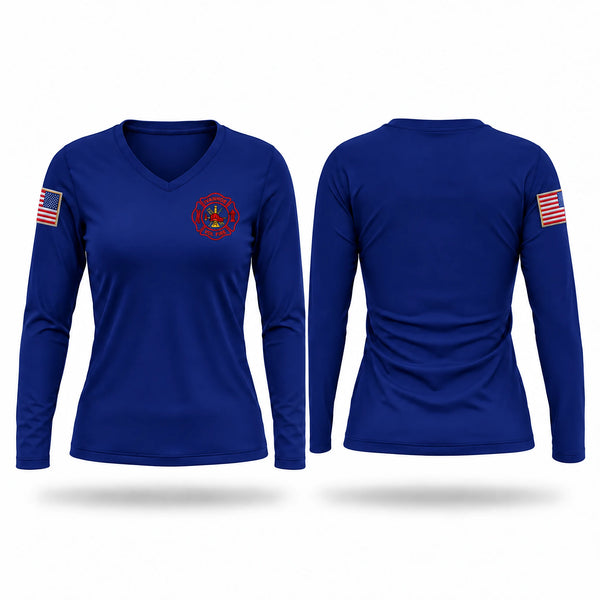 Womens Long Sleeve Vneck Shirt, Ivanhoe Volunteer Fire Department, Fire Department, Teamtime, Team time, sublimation, custom sports apparel, team uniforms, spirit wear, spiritwear, sports uniforms, custom shirts, team store, custom team store, fundraiser sports, apparel fundraiser