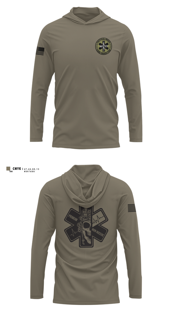 Long Sleeve Performance Shirt with hood, Jim Wells County sheriff, EMS/EMT, Teamtime, Team time, sublimation, custom sports apparel, team uniforms, spirit wear, spiritwear, sports uniforms, custom shirts, team store, custom team store, fundraiser sports, apparel fundraiser