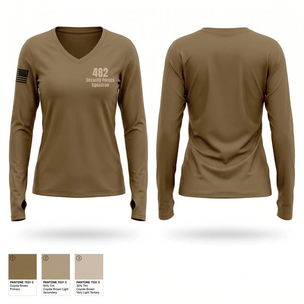 Womens Long Sleeve Vneck Shirt, 482 Security Forces Squadron, Air Force, Teamtime, Team time, sublimation, custom sports apparel, team uniforms, spirit wear, spiritwear, sports uniforms, custom shirts, team store, custom team store, fundraiser sports, apparel fundraiser