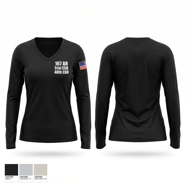 Womens Long Sleeve Vneck Shirt, 1-67 AR, 51st ESB, 40th ESB, Army, Teamtime, Team time, sublimation, custom sports apparel, team uniforms, spirit wear, spiritwear, sports uniforms, custom shirts, team store, custom team store, fundraiser sports, apparel fundraiser