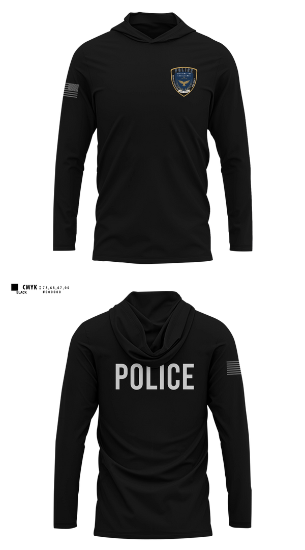Long Sleeve hooded sunshirt, Bibb County BOE Police Department, Police, Teamtime, Team time, sublimation, custom sports apparel, team uniforms, spirit wear, spiritwear, sports uniforms, custom shirts, team store, custom team store, fundraiser sports, apparel fundraiser