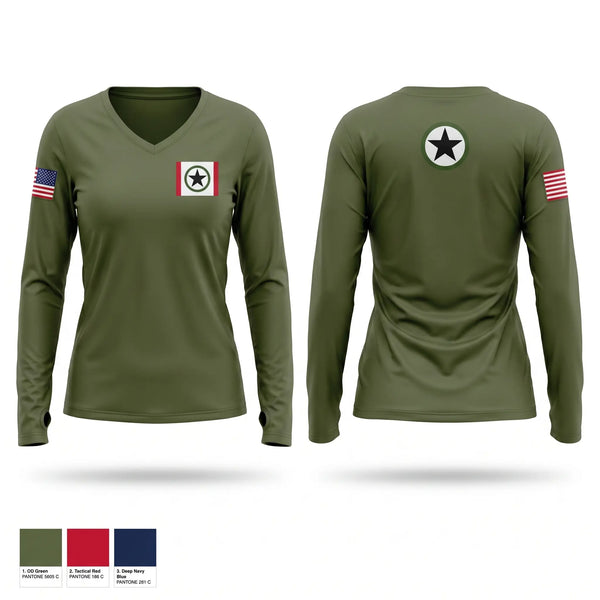 Womens Long Sleeve Vneck Shirt, The Clays, Army, Teamtime, Team time, sublimation, custom sports apparel, team uniforms, spirit wear, spiritwear, sports uniforms, custom shirts, team store, custom team store, fundraiser sports, apparel fundraiser