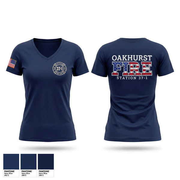 Womens Short Sleeve Vneck Shirt, Oakhurst Fire Department, Fire Department, Teamtime, Team time, sublimation, custom sports apparel, team uniforms, spirit wear, spiritwear, sports uniforms, custom shirts, team store, custom team store, fundraiser sports, apparel fundraiser