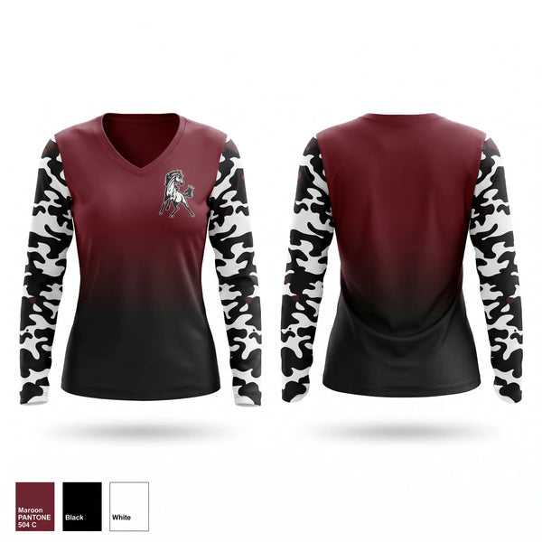 Womens Long Sleeve Vneck Shirt, Mustangs, Women's Basketball, Teamtime, Team time, sublimation, custom sports apparel, team uniforms, spirit wear, spiritwear, sports uniforms, custom shirts, team store, custom team store, fundraiser sports, apparel fundraiser
