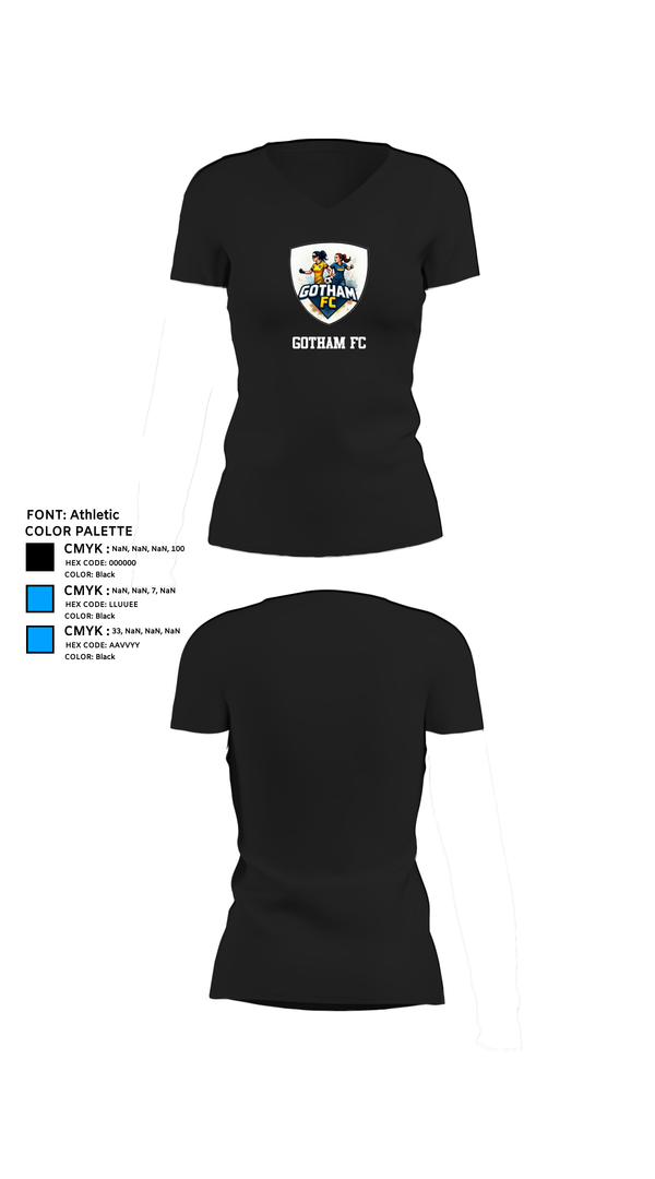 Womens Short Sleeve Vneck Shirt, GOTHAM FC, Women's Soccer, Teamtime, Team time, sublimation, custom sports apparel, team uniforms, spirit wear, spiritwear, sports uniforms, custom shirts, team store, custom team store, fundraiser sports, apparel fundraiser