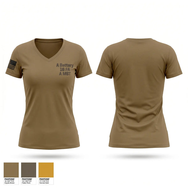 Womens Short Sleeve Vneck Shirt, A Battery, 1-6 FA, A MST, Army, Teamtime, Team time, sublimation, custom sports apparel, team uniforms, spirit wear, spiritwear, sports uniforms, custom shirts, team store, custom team store, fundraiser sports, apparel fundraiser