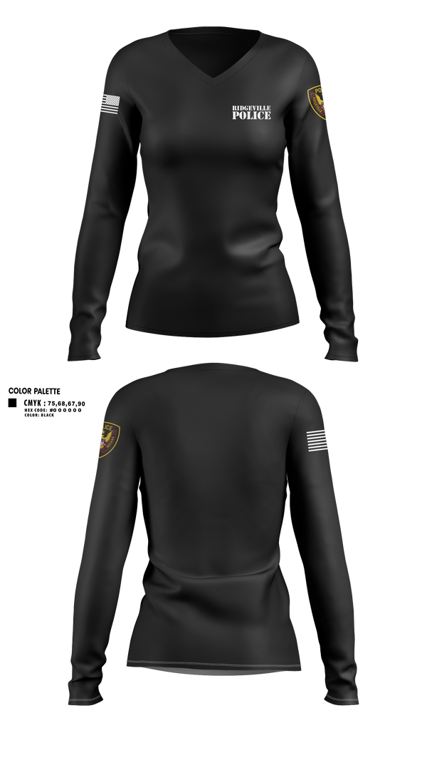 Womens Long Sleeve Vneck Shirt, Ridgeville Police, Police, Teamtime, Team time, sublimation, custom sports apparel, team uniforms, spirit wear, spiritwear, sports uniforms, custom shirts, team store, custom team store, fundraiser sports, apparel fundraiser