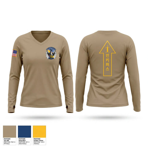 Womens Long Sleeve Vneck Shirt, Bravo Co 3-2GSAB 2CAB 2ID, Army, Teamtime, Team time, sublimation, custom sports apparel, team uniforms, spirit wear, spiritwear, sports uniforms, custom shirts, team store, custom team store, fundraiser sports, apparel fundraiser