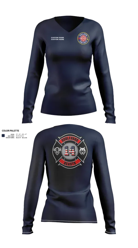 Womens Long Sleeve Vneck Shirt, Gallatin Fire Department Station 4, Fire Department, Teamtime, Team time, sublimation, custom sports apparel, team uniforms, spirit wear, spiritwear, sports uniforms, custom shirts, team store, custom team store, fundraiser sports, apparel fundraiser