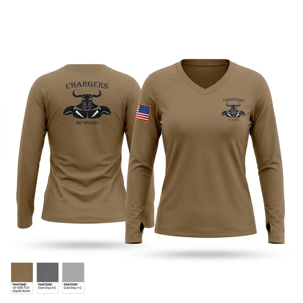 Womens Long Sleeve Vneck Shirt, Charger, Army, Teamtime, Team time, sublimation, custom sports apparel, team uniforms, spirit wear, spiritwear, sports uniforms, custom shirts, team store, custom team store, fundraiser sports, apparel fundraiser