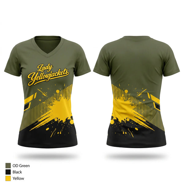 Womens Short Sleeve Vneck Shirt, Fort Benning Lady Yellowjackets, Women's Basketball, Teamtime, Team time, sublimation, custom sports apparel, team uniforms, spirit wear, spiritwear, sports uniforms, custom shirts, team store, custom team store, fundraiser sports, apparel fundraiser