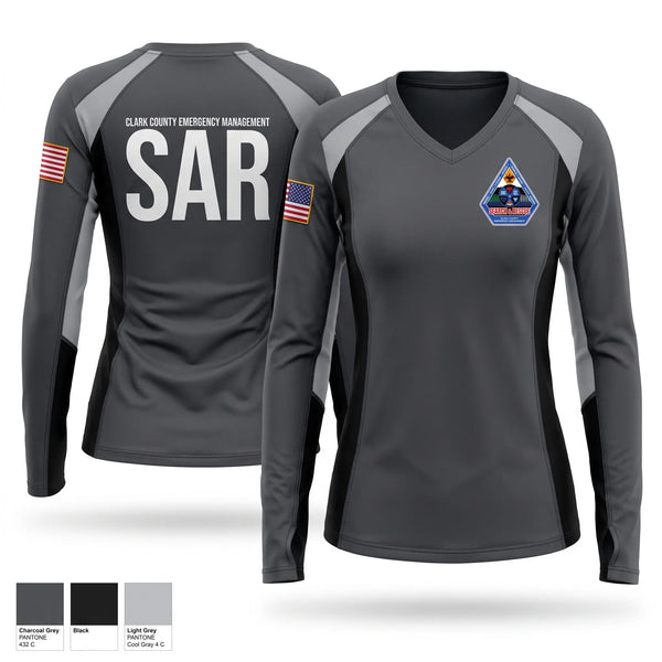 Womens Long Sleeve Vneck Shirt, Clark County Search and Rescue, Police, Teamtime, Team time, sublimation, custom sports apparel, team uniforms, spirit wear, spiritwear, sports uniforms, custom shirts, team store, custom team store, fundraiser sports, apparel fundraiser