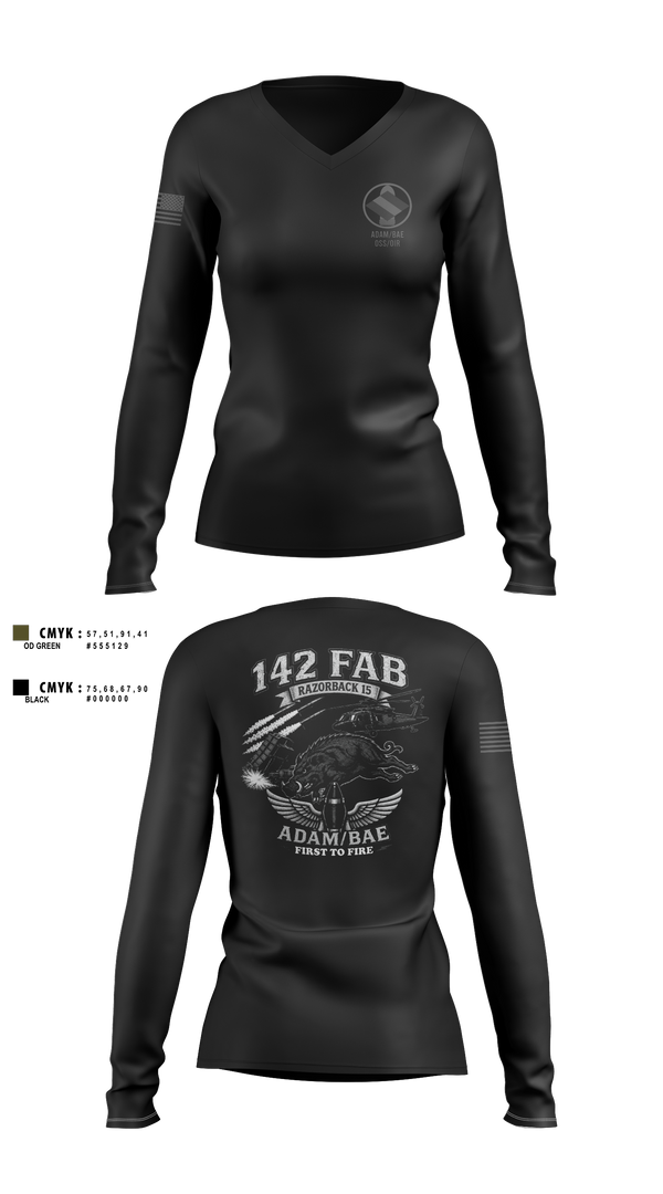 Womens Long Sleeve Vneck Shirt, 142nd, Army, Teamtime, Team time, sublimation, custom sports apparel, team uniforms, spirit wear, spiritwear, sports uniforms, custom shirts, team store, custom team store, fundraiser sports, apparel fundraiser