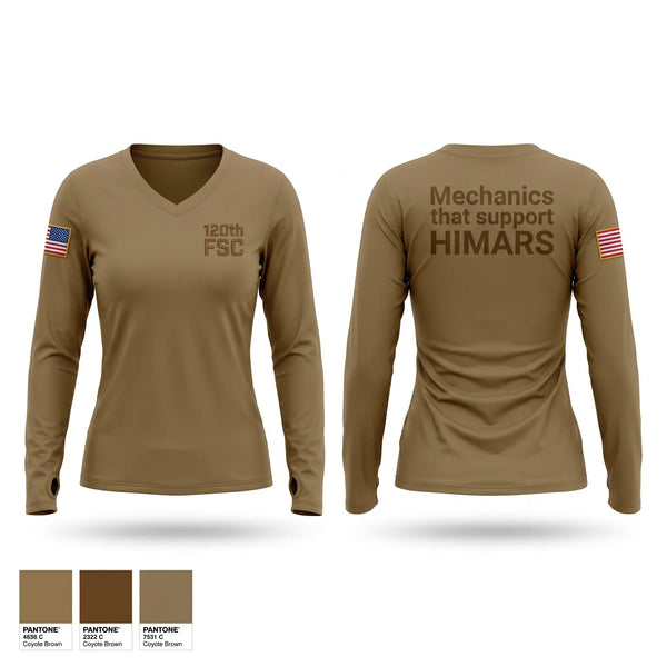 Womens Long Sleeve Vneck Shirt, 120th FSC, National Guard, Teamtime, Team time, sublimation, custom sports apparel, team uniforms, spirit wear, spiritwear, sports uniforms, custom shirts, team store, custom team store, fundraiser sports, apparel fundraiser