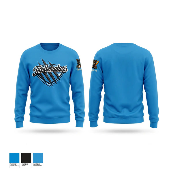 Crew Neck Sweatshirt, Troublemakers, Baseball, Teamtime, Team time, sublimation, custom sports apparel, team uniforms, spirit wear, spiritwear, sports uniforms, custom shirts, team store, custom team store, fundraiser sports, apparel fundraiser