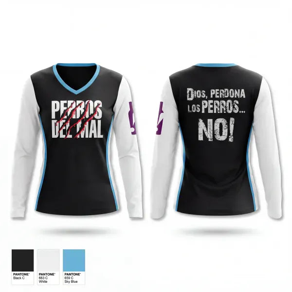 Womens Long Sleeve Vneck Shirt, Perros del Mal, Men's Soccer, Teamtime, Team time, sublimation, custom sports apparel, team uniforms, spirit wear, spiritwear, sports uniforms, custom shirts, team store, custom team store, fundraiser sports, apparel fundraiser