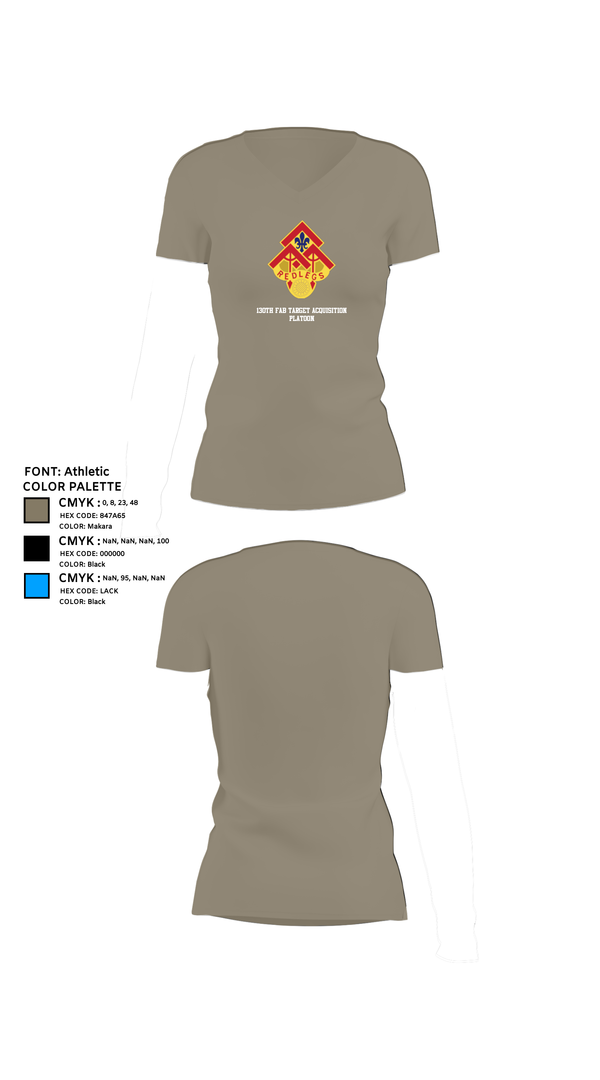 Womens Short Sleeve Vneck Shirt, 130th FAB Target Acquisition Platoon, , Teamtime, Team time, sublimation, custom sports apparel, team uniforms, spirit wear, spiritwear, sports uniforms, custom shirts, team store, custom team store, fundraiser sports, apparel fundraiser