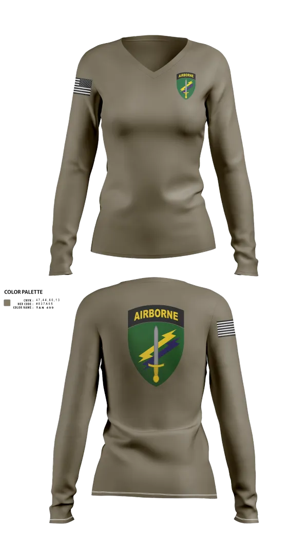 Womens Long Sleeve Vneck Shirt, Civil Affairs, , Teamtime, Team time, sublimation, custom sports apparel, team uniforms, spirit wear, spiritwear, sports uniforms, custom shirts, team store, custom team store, fundraiser sports, apparel fundraiser