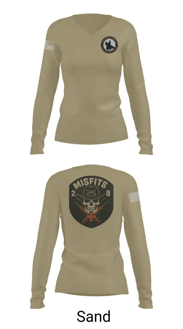 Womens Long Sleeve Vneck Shirt, 2-8 Cav, HHC, Medic Platoon, , Teamtime, Team time, sublimation, custom sports apparel, team uniforms, spirit wear, spiritwear, sports uniforms, custom shirts, team store, custom team store, fundraiser sports, apparel fundraiser