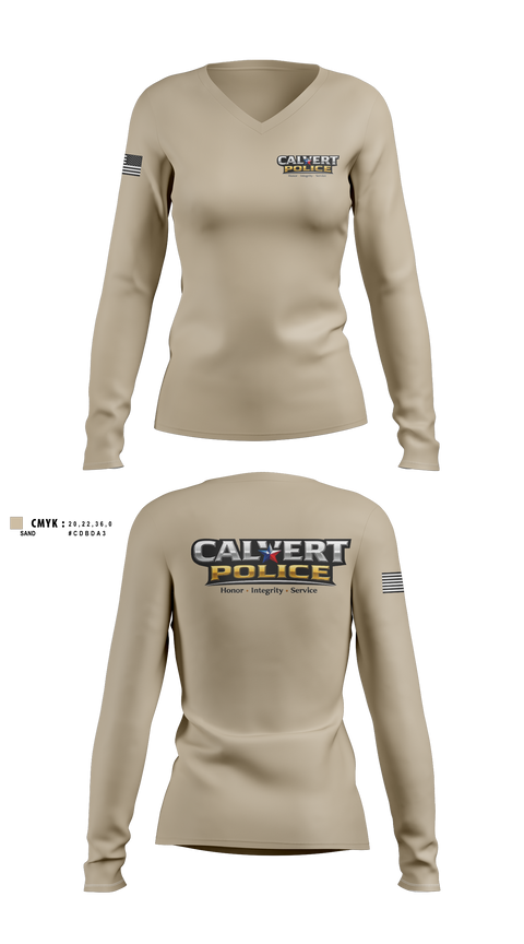 Womens Long Sleeve Vneck Shirt, CALVERT POLICE DEPARTMENT, Police, Teamtime, Team time, sublimation, custom sports apparel, team uniforms, spirit wear, spiritwear, sports uniforms, custom shirts, team store, custom team store, fundraiser sports, apparel fundraiser