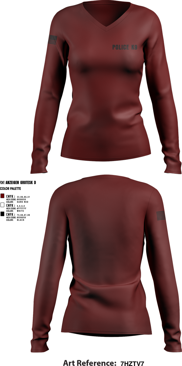 Womens Long Sleeve Vneck Shirt, POLICE K9, , Teamtime, Team time, sublimation, custom sports apparel, team uniforms, spirit wear, spiritwear, sports uniforms, custom shirts, team store, custom team store, fundraiser sports, apparel fundraiser