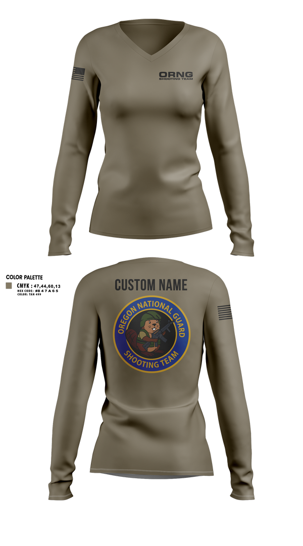 Womens Long Sleeve Vneck Shirt, Oregon national guard shooting team, Army, Teamtime, Team time, sublimation, custom sports apparel, team uniforms, spirit wear, spiritwear, sports uniforms, custom shirts, team store, custom team store, fundraiser sports, apparel fundraiser