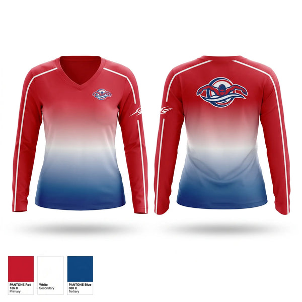 Womens Long Sleeve Vneck Shirt, US Masters, Swimming, Teamtime, Team time, sublimation, custom sports apparel, team uniforms, spirit wear, spiritwear, sports uniforms, custom shirts, team store, custom team store, fundraiser sports, apparel fundraiser